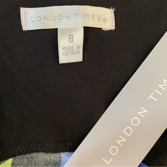 London Times Geometric Leaf Print Dress Size 8 NWT Blue Green Mini Shift 60s Mod - Picture 3 of 5